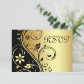 Hochzeitsflorale UAwg Black Gold Einladung (Stehend Vorderseite)