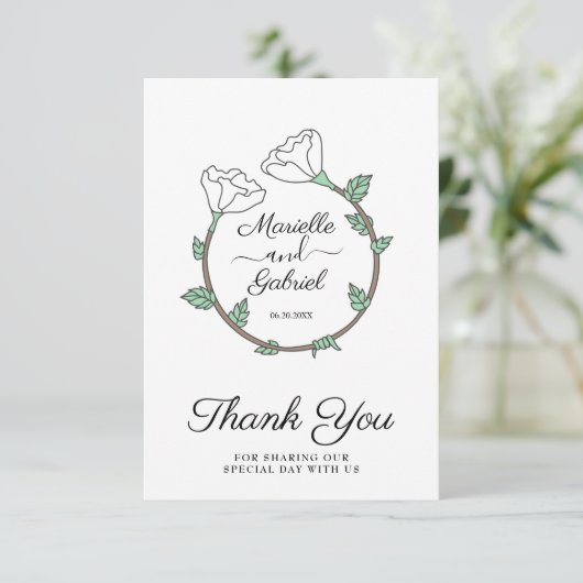 Hochzeitsfloralring - Danke Karte (Stehend Vorderseite)