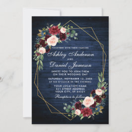 Hochzeitsflorenblauer Foto Rückengoldgeometrie Einladung