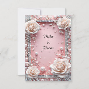 Hochzeitsfloristik Rosa Rosen Perlenstein 👑🌸💍✨ Einladung