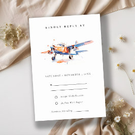 Hochzeitsflugzeug mit blauem Orange-Rose RSVP Karte