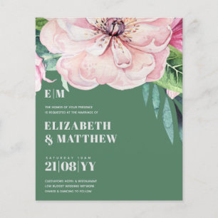 Hochzeitsflyer mit rosa Blumen im kitschigen Stil Flyer