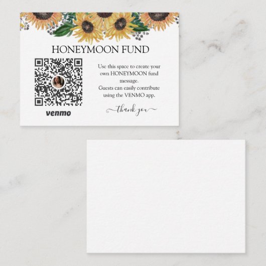 Hochzeitsfonds für Sonnenblumen Begleitkarte (Vorne/Hinten)