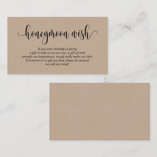 Hochzeitsfonds oder Wish, Brown Kraft Begleitkarte (Vorne/Hinten)