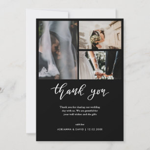 Hochzeitsfoto-Collage Elegant Schwarz Danke