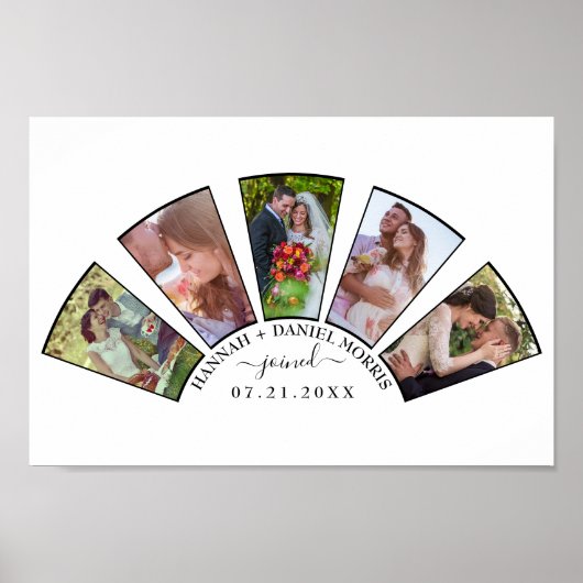 Hochzeitsfoto Collage Fan Form Individuelle Name W Poster (Vorne)