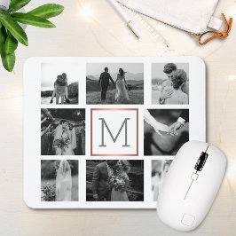 Hochzeitsfoto Collage Monogram Black & White Mousepad