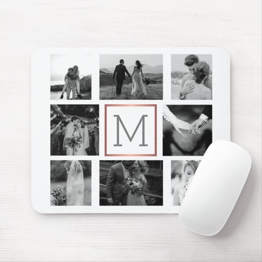 Hochzeitsfoto Collage Monogram Black & White Mousepad (Mit Mouse)