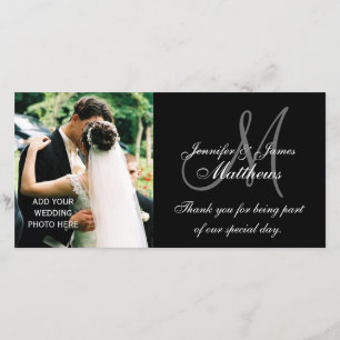 Hochzeitsfoto-Dankeskarten mit Monogramm Schwarz Dankeskarte