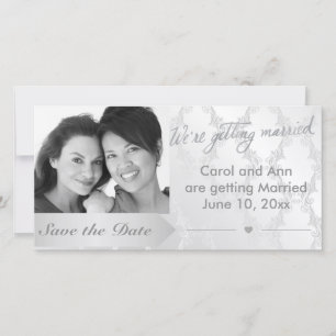 Hochzeitsfoto Gay Silber Damast Save-the-Date Save The Date
