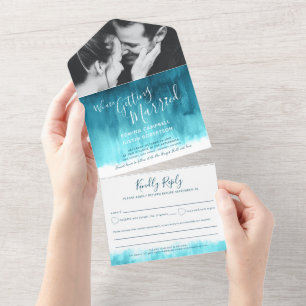 Hochzeitsfoto Heirat teal aqua Einladungstext zur  All In One Einladung