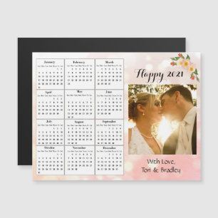 Hochzeitsfoto Korallenblumen Mini-Kalender 2021 Magneteinladung