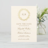 Hochzeitsfoto mit Goldblattzweig Save The Date (Stehend Vorderseite)