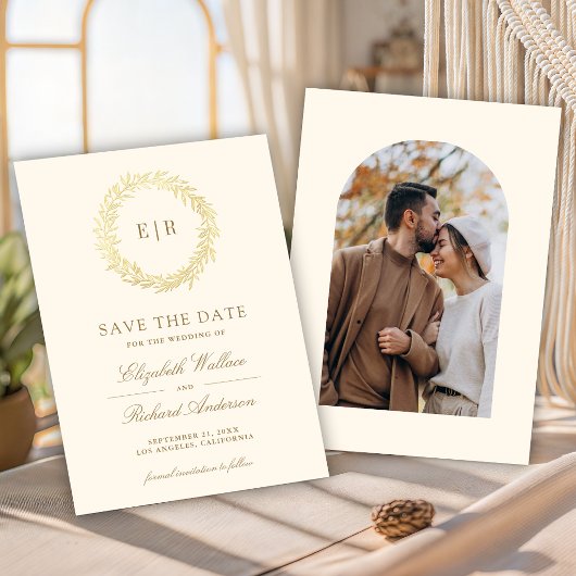 Hochzeitsfoto mit Goldblattzweig Save The Date