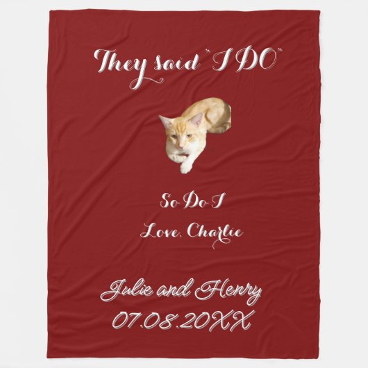 Hochzeitsfoto mit Text anpassen, rote Katze Fleecedecke (Vorderseite)
