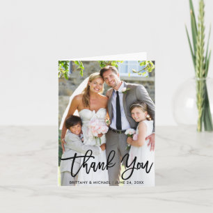 Hochzeitsfoto Moderne Pinsel Schrift Danke Notiz Karte