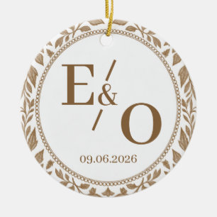 Hochzeitsfoto Monogramm Anfangsbuchstaben & Datum Keramik Ornament