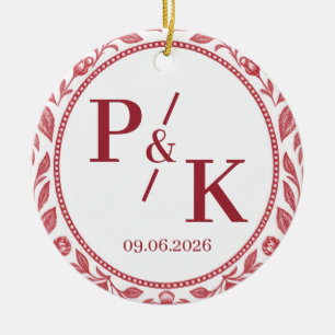 Hochzeitsfoto-Monogramm Anfangsbuchstaben & Datum Keramik Ornament