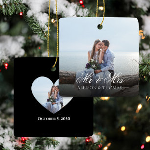 Hochzeitsfoto Mr. und Mrs. Schrift individuell Keramikornament