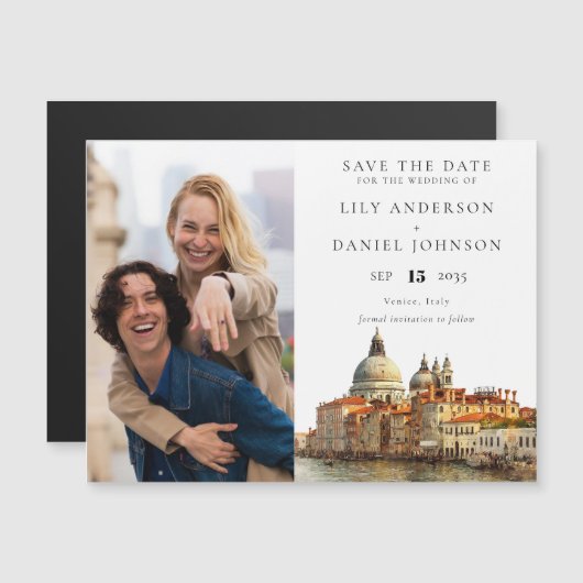 Hochzeitsfoto Venedig Save The Date Magneteinladung (Vorne/Hinten)