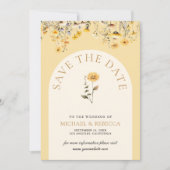Hochzeitsfoto von Yellow Boho Wildblume Save The Date (Vorderseite)