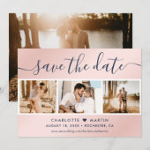 HochzeitsfotoCollage in Navy Blue und Blush Save The Date (Vorne/Hinten)