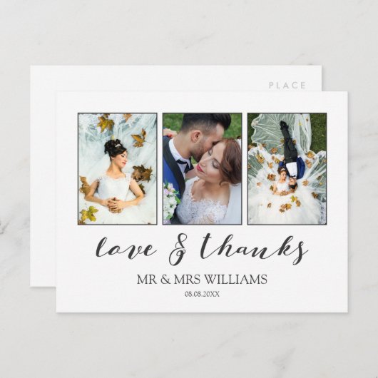 HochzeitsfotoCollage | Kalligraphie Liebe & Danke Postkarte (Vorne/Hinten)