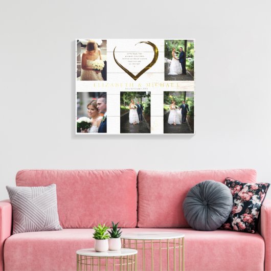 Hochzeitsfotocollage Rustic Simple Heart Quote Leinwanddruck (Insitu (Wohnzimmer))