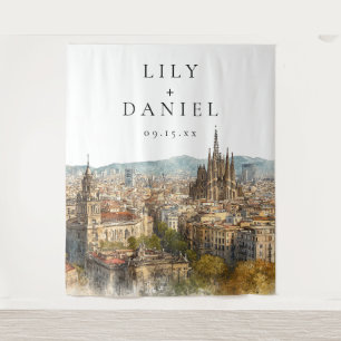 Hochzeitsfotohintergrund Barcelona Wandteppich