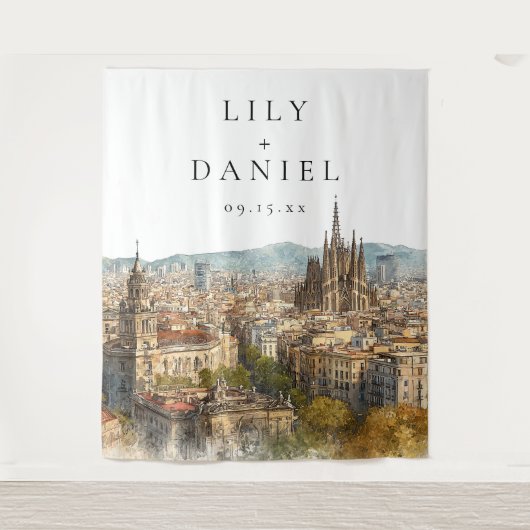 Hochzeitsfotohintergrund Barcelona Wandteppich (Vorderseite)