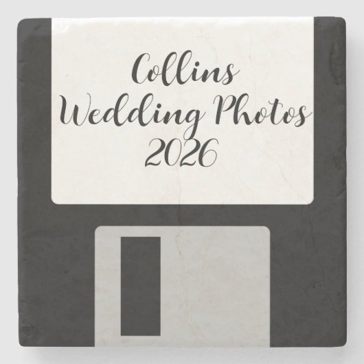 Hochzeitsfotos Stein Untersetzer | Retro Diskette (Vorderseite)