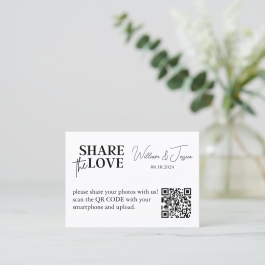 Hochzeitsfreigeben von Fotos mit QR-Code Visitenkarte (Stehend Vorderseite)