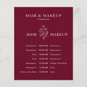 Hochzeitsfrisur Make-up Zeitplan burgunderrot Flyer