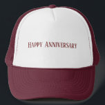 Hochzeitsfröhlichkeit Text Maroon Farbe für Jubilä Truckerkappe<br><div class="desc">Happy Anniversary Text oder Name oder Wort mit dunkelrot gestrichenen Farbtönen Weiß und Maroon Color Caps Cool ein handlicher LKWer Hats oder Caps</div>