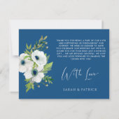 Hochzeitsfront für Foto | Blaue weiße Flora zurück Dankeskarte (Rückseite)