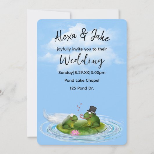 Hochzeitsfrosche auf Lily Pad mit Herz Einladung (Vorderseite)