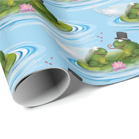 Hochzeitsfrosche auf Lily Pad mit Herz Geschenkpapier (Rolleneckpunkt)