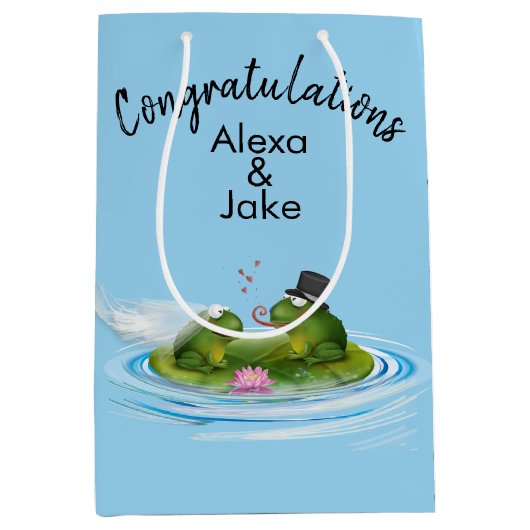 Hochzeitsfrosche auf Lily Pad mit Herz Mittlere Geschenktüte (Vorderseite)