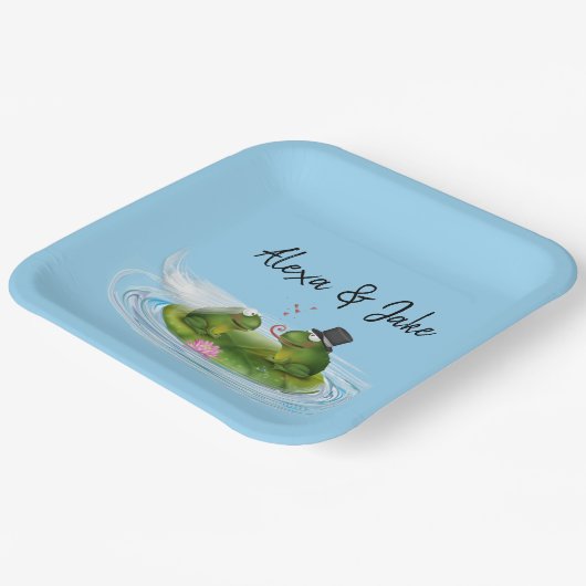 Hochzeitsfrosche auf Lily Pad mit Herz Pappteller (Gewinkelt)