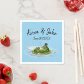 Hochzeitsfrosche auf Lily Pad mit Herz Serviette (Beispiel)