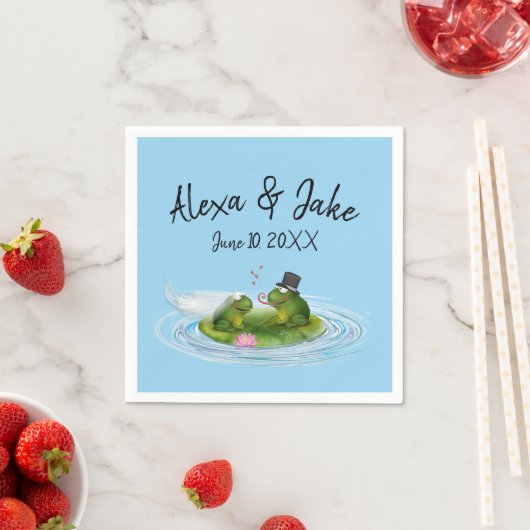 Hochzeitsfrosche auf Lily Pad mit Herz Serviette (Beispiel)