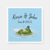 Hochzeitsfrosche auf Lily Pad mit Herz Serviette (Vorderseite)