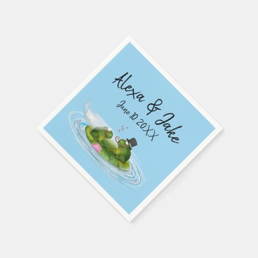 Hochzeitsfrosche auf Lily Pad mit Herz Serviette (Ecke)