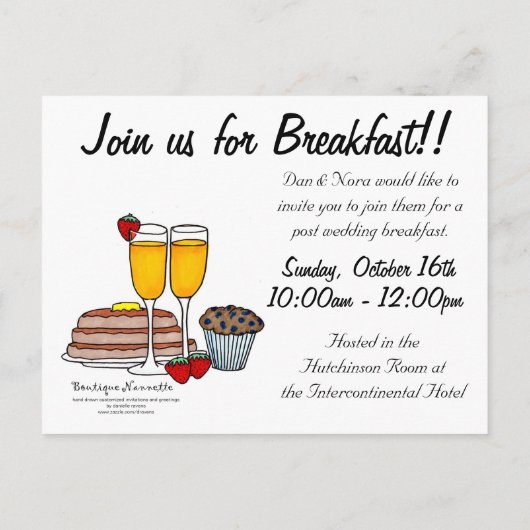 Hochzeitsfrühstück Einladung Postkarten (Rückseite)