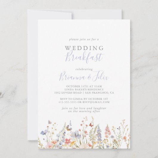 Hochzeitsfrühstück im Sommer in Multicolor-Wildblu Einladung (Vorderseite)