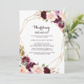 Hochzeitsfrühstück in Gold Geometric Burgundy Einladung (Stehend Vorderseite)