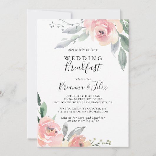 Hochzeitsfrühstück in Rosa Blush Einladung (Vorderseite)
