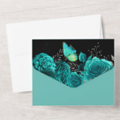 Hochzeitsgarten mit Blauer Silberschmetterling All In One Einladung (Rückseite)