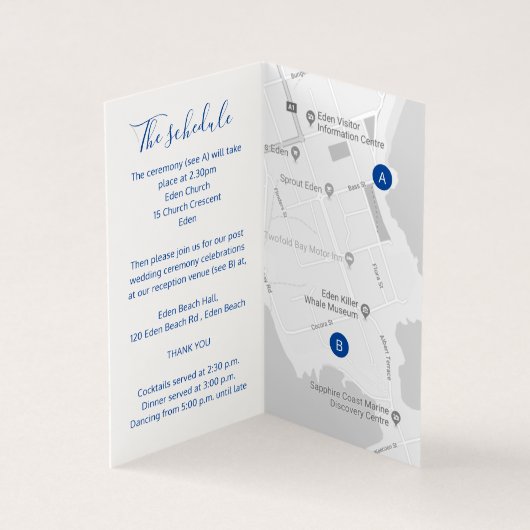 Hochzeitsgast-Details Karte QR-Code Saphir blau (Innenseite)