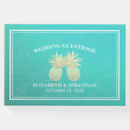 Hochzeitsgast Gold Ananas Couple Aquamarine Rose Gästebuch